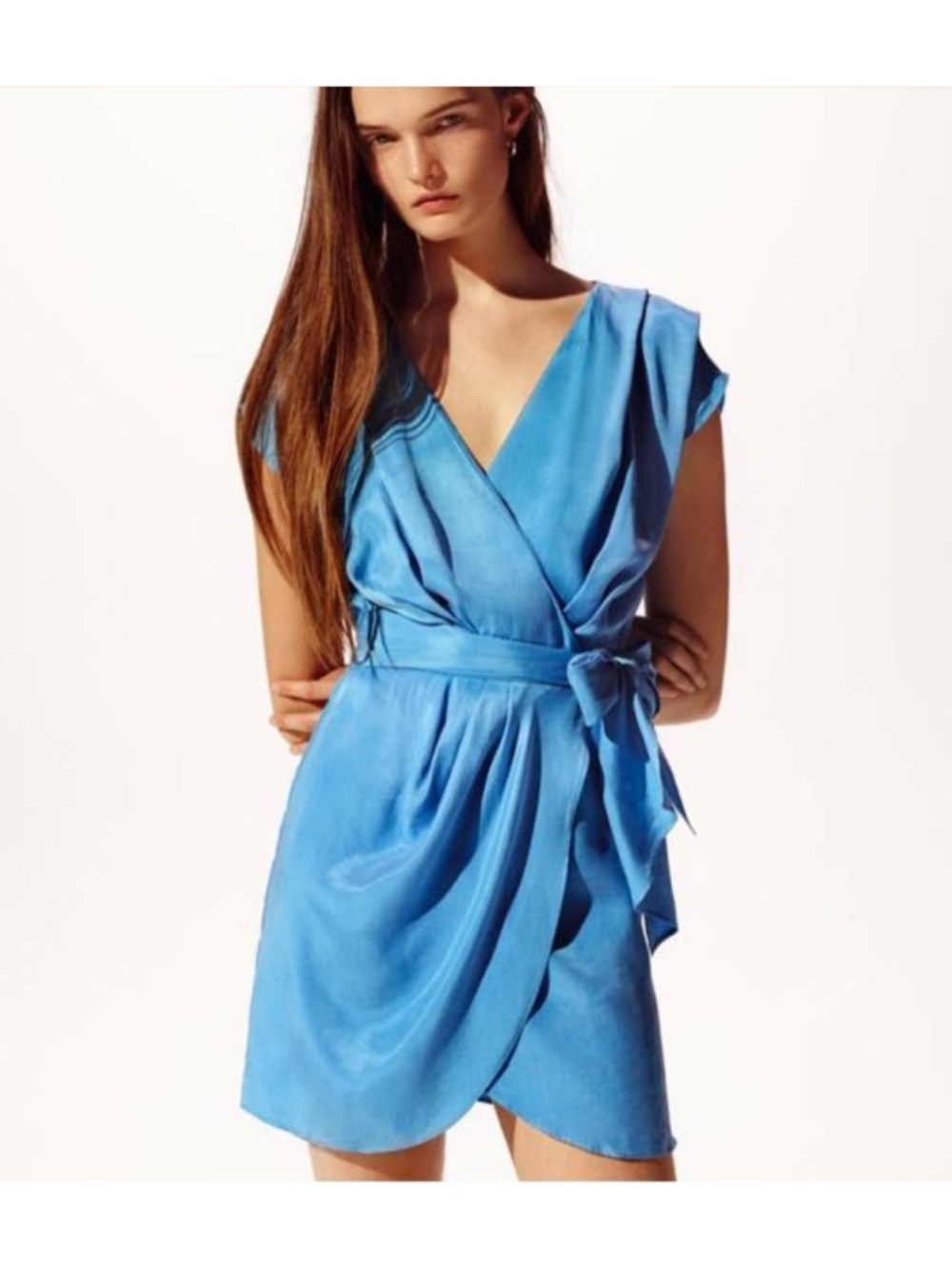 Zara Blue Mini Wrap Draped Dress XL